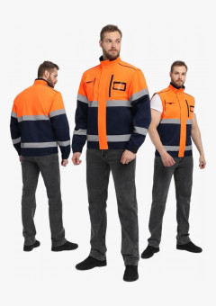 Куртка-трансформер сигнальная ProfLineSpecialist (тк.Смесовая МВО,240), оранжевый/т.синий