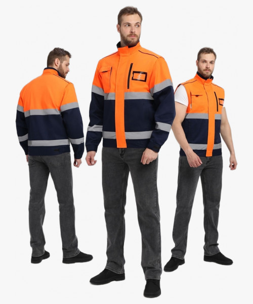 Куртка-трансформер сигнальная ProfLineSpecialist (тк.Смесовая МВО,240), оранжевый/т.синий