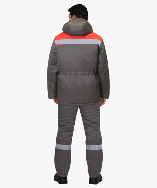 Костюм СИРИУС-БРИГАДИР куртка с меховым воротом, брюки, серый с красным и СОП