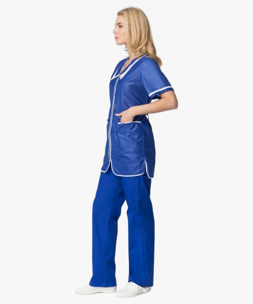 Халат женский на молнии короткий рукав (тк.Нейлон), васильковый