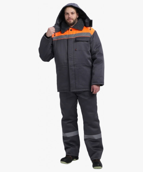 Костюм зимний Труженик-Ультра СОП (тк.Смесовая,210) брюки, т.серый/оранжевый