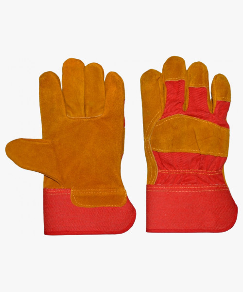 Перчатки спилковые комбинированные желтые с красным