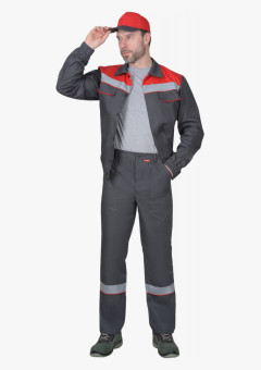 Костюм СИРИУС-МАСТЕР летний, куртка, брюки, тёмно-серый с красной отделкой