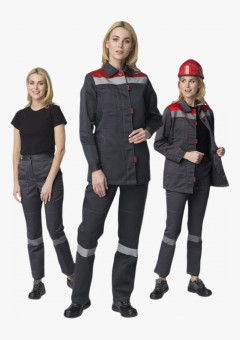 Костюм женский Весна-1 СОП CH (тк.Смесовая,210) брюки, т.серый/красный