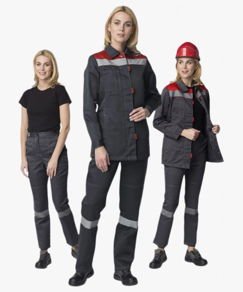 Костюм женский Весна-1 СОП CH (тк.Смесовая,210) брюки, т.серый/красный