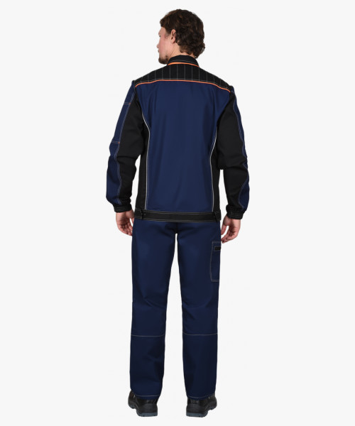 Костюм СИРИУС-ПРЕСТИЖ куртка, п/к, синий с черным и оранжевой отделкой