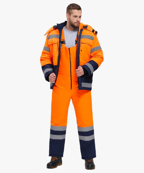 Костюм зимний для дорожника Ультра (тк.Смесовая,210) п/к, оранжевый/т.синий