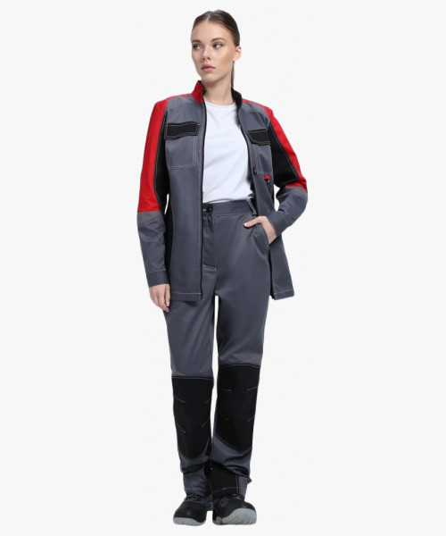 Костюм женский Вектрон-1 (тк.Смесовая,240) брюки, серый/красный/черный