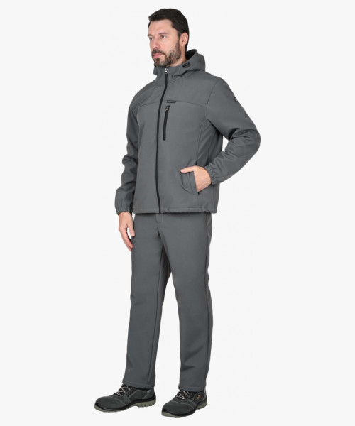 Куртка СИРИУС-АЗОВ с капюшоном серый  софтшелл пл 350 г/кв.м