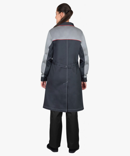 Халат СИРИУС-ИРИНА женский, тёмно-серый со светло-серым и красным кантом