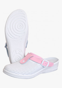 Туфли Сабо КОМФОРТ белые с розовым нат.кожа