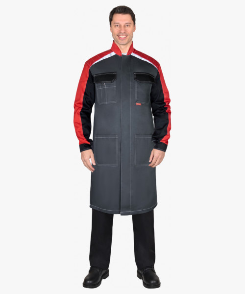 Халат СИРИУС-ФАВОРИТ-МЕГА мужской, тёмно-серый с черным и красной отделкой