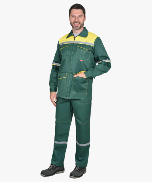 Костюм СИРИУС-МЕХАНИК куртка, брюки зелёный с жёлтым и СОП