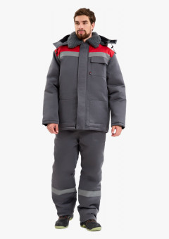 Костюм мужской зимний Квайл-2 СОП  (тк.Смесовая,210) полукомбинезон, т.серый/красный