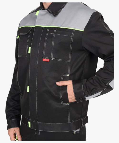 Костюм СИРИУС-ФАВОРИТ куртка, п/к черный со св.серым