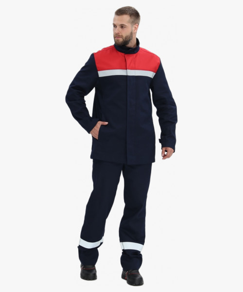 Костюм сварщика Велд-СОП 1 кл.защиты (тк.Хлопок-ОП,350) брюки, т.синий/красный