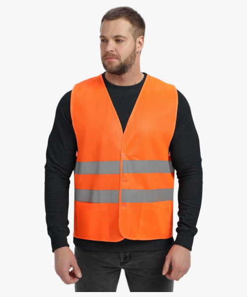 Жилет сигнальный ProfLineBase с пуговицами и карманами (тк.Полиэфир,100), оранжевый