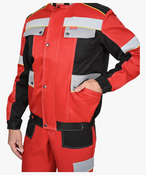 Костюм СИРИУС-ПОЛИНОМ муж., курт.кор. п/к, черный с красным и св.серым СОП 50мм