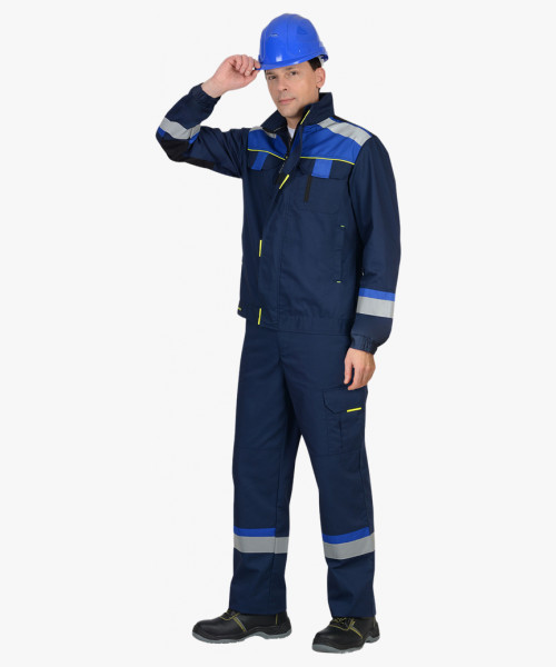 Костюм СИРИУС-БОСТОН куртка, п/к, темно-синий с васильковой и чер. отд.