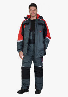 Костюм СИРИУС-ФАВОРИТ-МЕГА-РОСС зимний, куртка дл., п/к, тёмно-серый с красным, чёрным и СОП