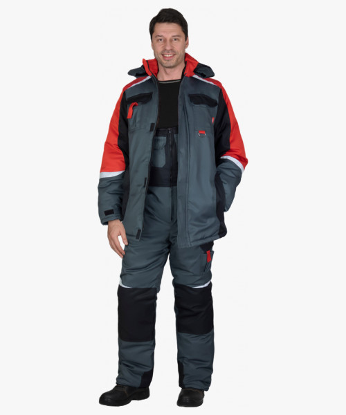 Костюм СИРИУС-ФАВОРИТ-МЕГА-РОСС зимний, куртка дл., п/к, тёмно-серый с красным, чёрным и СОП