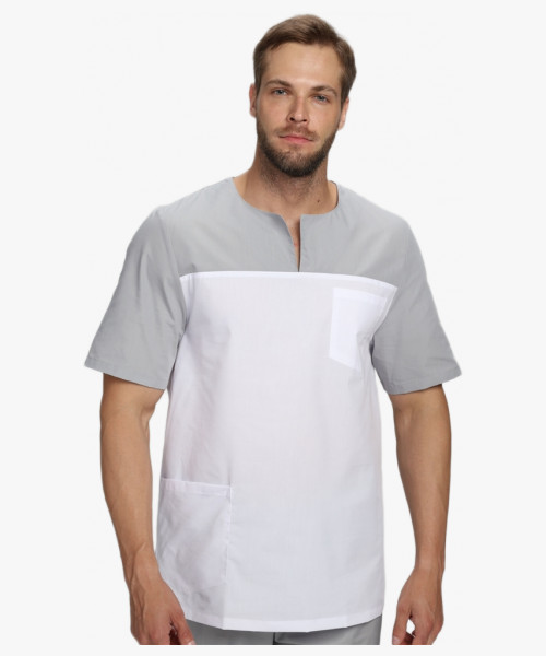 Мужской костюм Стоматолог (ткань ТиСи), серый/белый