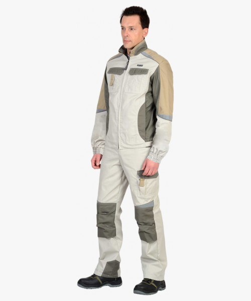 Костюм СИРИУС-КАСПИЙ куртка, п/к, молочный с оливой, песочным и СОП