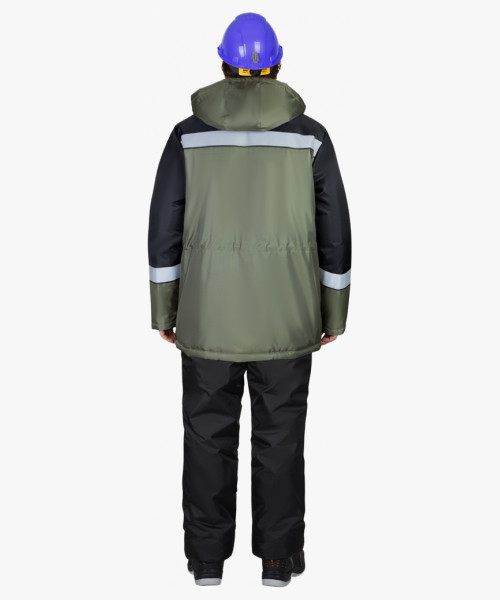 Куртка СИРИУС-БРИГАДИР зимняя мужская с капюшоном, хаки с черным и СОП