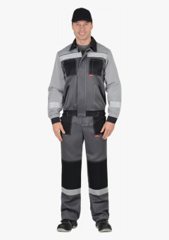 Костюм СИРИУС-ЛИГОР-2 куртка короткая, брюки, темно-серый со светло-серым и черным, СОП