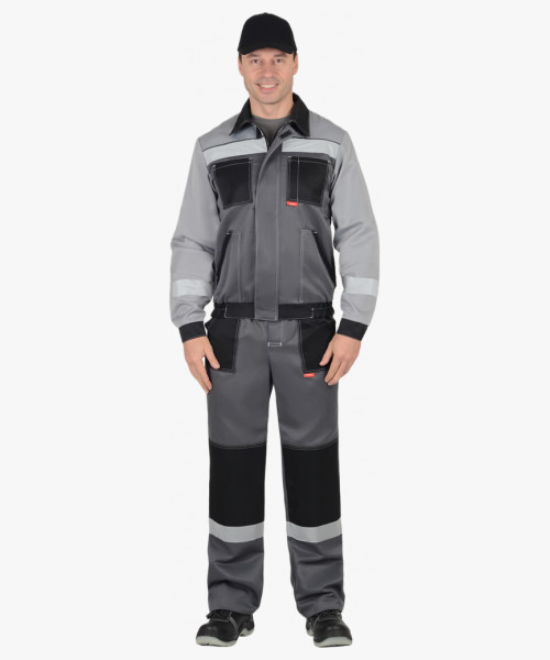 Костюм СИРИУС-ЛИГОР-2 куртка короткая, брюки, темно-серый со светло-серым и черным, СОП