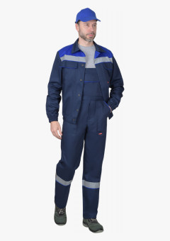 Костюм СИРИУС-МАСТЕР летний: куртка, полукомбинезон, темно-синий с васильковой отделкой