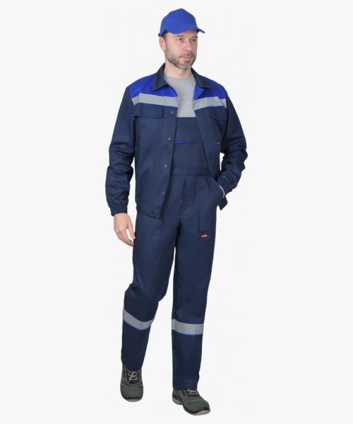 Костюм СИРИУС-МАСТЕР летний: куртка, полукомбинезон, темно-синий с васильковой отделкой