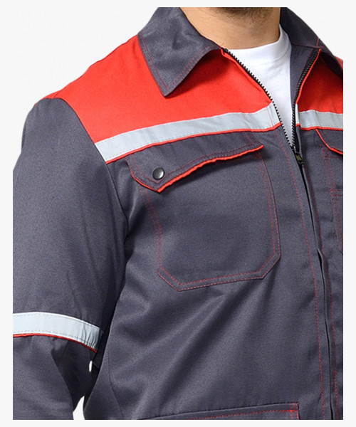 Костюм СИРИУС-МЕХАНИК куртка, брюки серый с красным и СОП