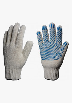 Перчатки х/б 10кл. ЛЮКС с ПВХ ТОЧКА 51-53гр. 150текс, белые (10пар)