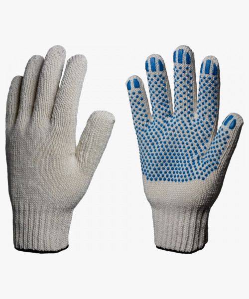 Перчатки х/б 10кл. ЛЮКС с ПВХ ТОЧКА 51-53гр. 150текс, белые (10пар)