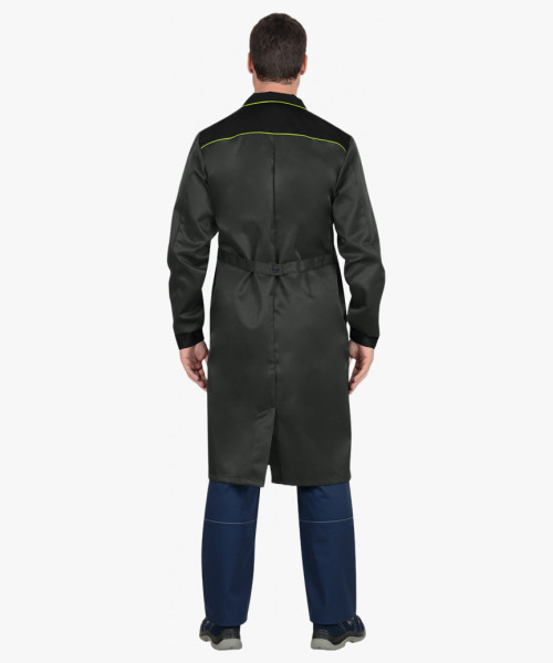 Халат СИРИУС-ТЕХНИК мужской, серый с черным и лимонной отделкой