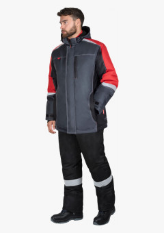 Куртка мужская зимняя СИРИУС-ФАВОРИТ-МЕГА-М, тёмно-серая с черным, красным и СОП