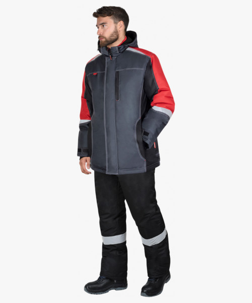 Куртка мужская зимняя СИРИУС-ФАВОРИТ-МЕГА-М, тёмно-серая с черным, красным и СОП