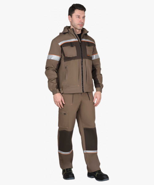 Костюм СИРИУС-РОДОС куртка, брюки, светло-коричневый с темно-коричневым