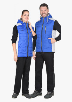 Жилет СИРИУС-УРБАН утеплённый с капюшоном васильковый с жемчужным