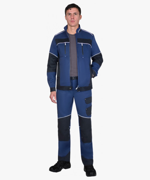 Костюм мужской летний СИРИУС-АРКТИК куртка, брюки, синий с черным, тк. мех. стрейч