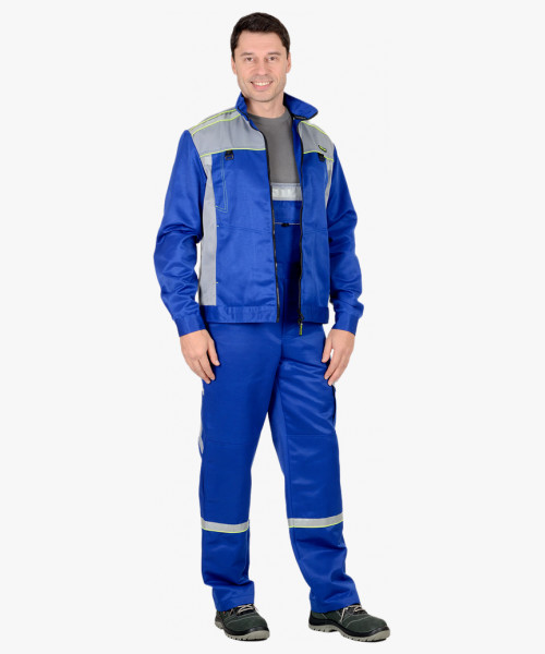 Костюм СИРИУС-ПРАКТИК куртка, п/к васильковый со св.серым