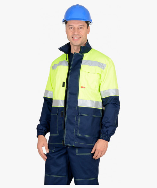 Костюм СИРИУС-ТЕРМИНАЛ куртка, п/к, темно-синий с лимонным и СОП