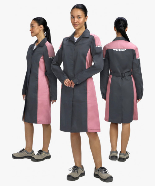 Халат женский ProfLineSpecialist (тк. Смесовая, 240), серый/розовый