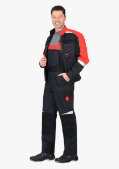 Костюм СИРИУС-ФАВОРИТ-МЕГА куртка, п/к, серый с черным и красным, СОП, 100% х/б, пл. 320 г/кв.м