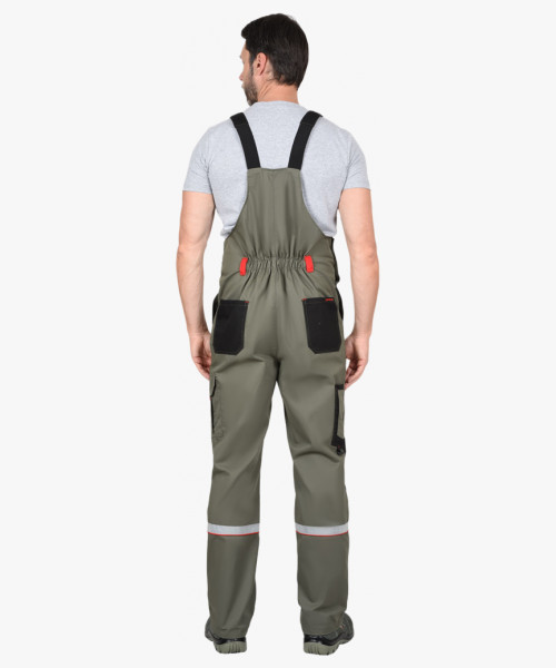 Костюм СИРИУС-СТАН куртка, п/к оливковый с черной и красной отделкой