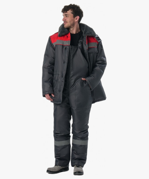 Костюм зимний Труженик-Ультра-2 (тк.Оксфорд) п/к, т.серый/красный