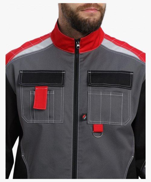 Костюм Вектрон-1 (тк.Смесовая МВО,240) брюки, серый/черный/красный