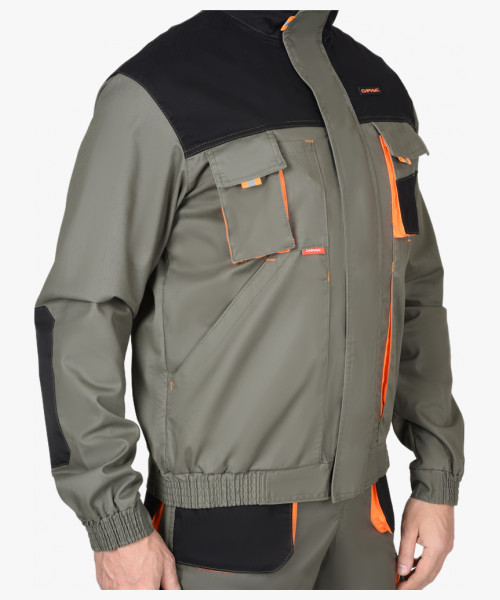 Костюм СИРИУС-МАНХЕТТЕН куртка кор., п/к  оливковый с оранжевым и чер. тк. мех. стрейч пл 260 г/кв