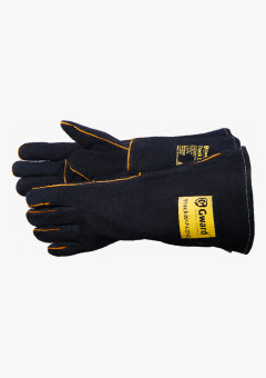 Track Black Long Краги из спилка черного цвета с широким раструбом, длина 42 см